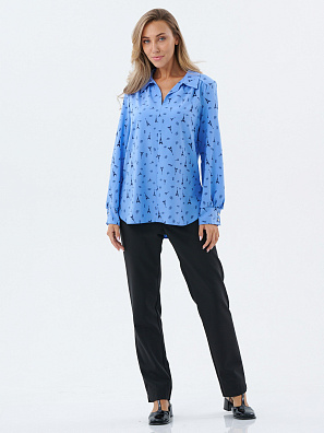 Блузка удлиненная с воротником васильковая